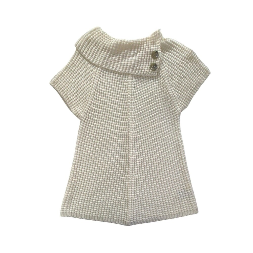 Worthington Cream Waffle Knit Short Sleeve Sweater with Button Collar - Picture 8 of 10